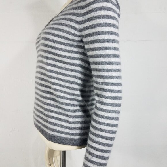 Michael Michael Kors gray striped 100% Cashmere V-Neck sweater ladies Medium - Picture 5 of 7